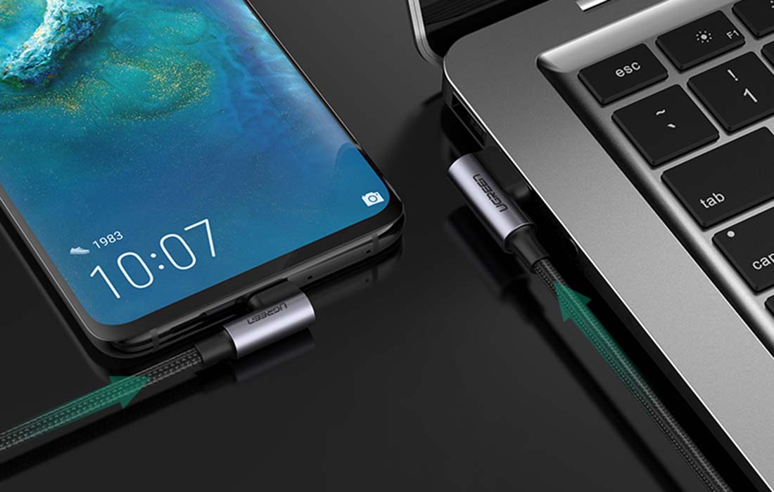 Ugreen US176 USB - USB-C kábel, 90 fokban döntött, 3A, 2m (fekete)-1