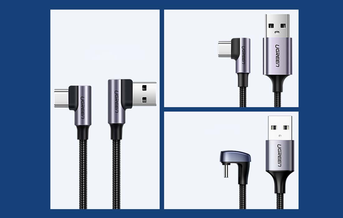 Ugreen US176 USB - USB-C kábel, 90 fokban döntött, 3A, 2m (fekete)-3