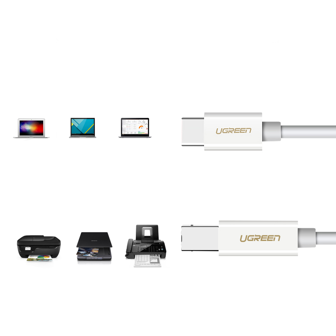 Ugreen USB-C/USB-B kábel nyomtatóhoz US241, nyomtató kábel 1,5m (fehér)-2