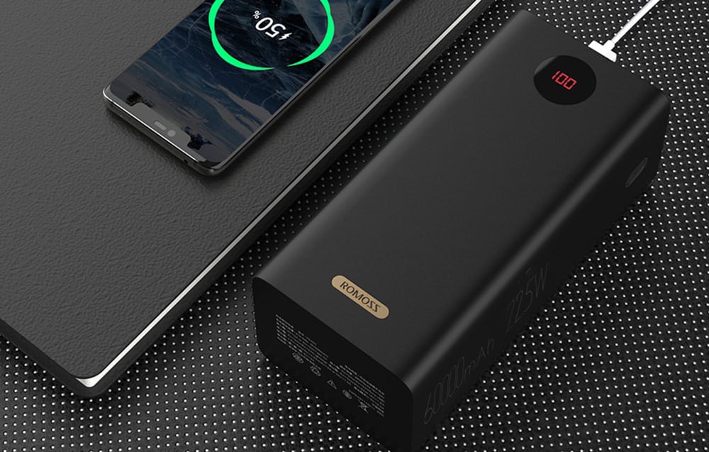 Romoss PEA60 Powerbank, 60000mAh, QC + PD, 22.5W (fekete)-3