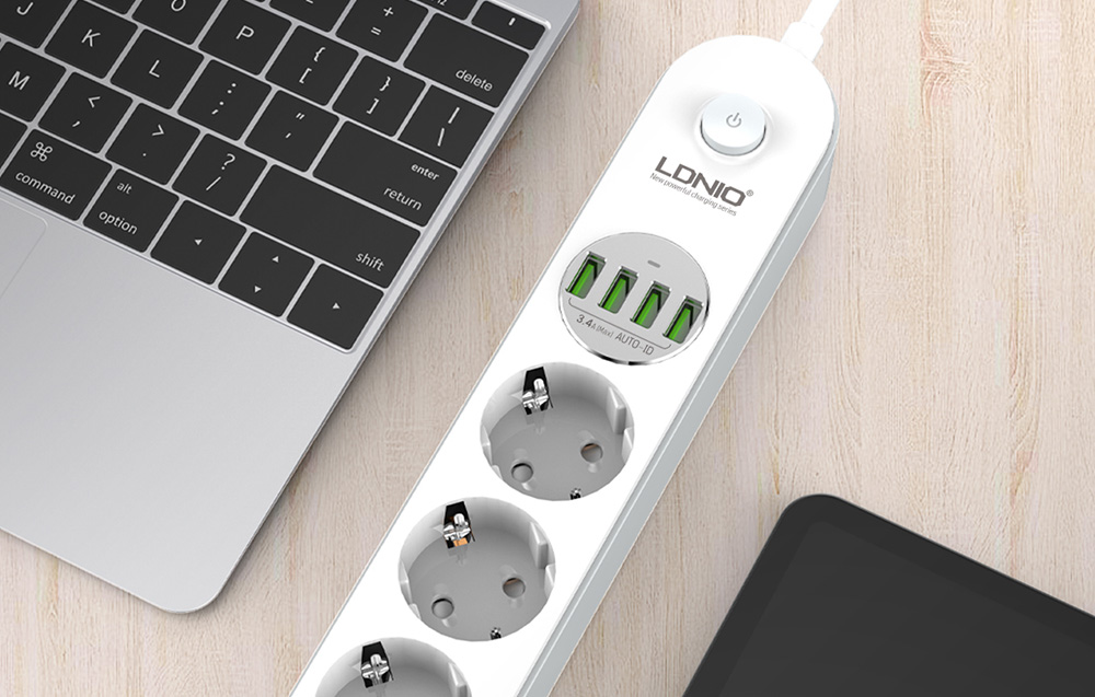 LDNIO 3.4A hálózati elosztó 4x aljzat/ 4x USB -s fehér, elosztó usb-vel, hosszabbító (SE4432)-5