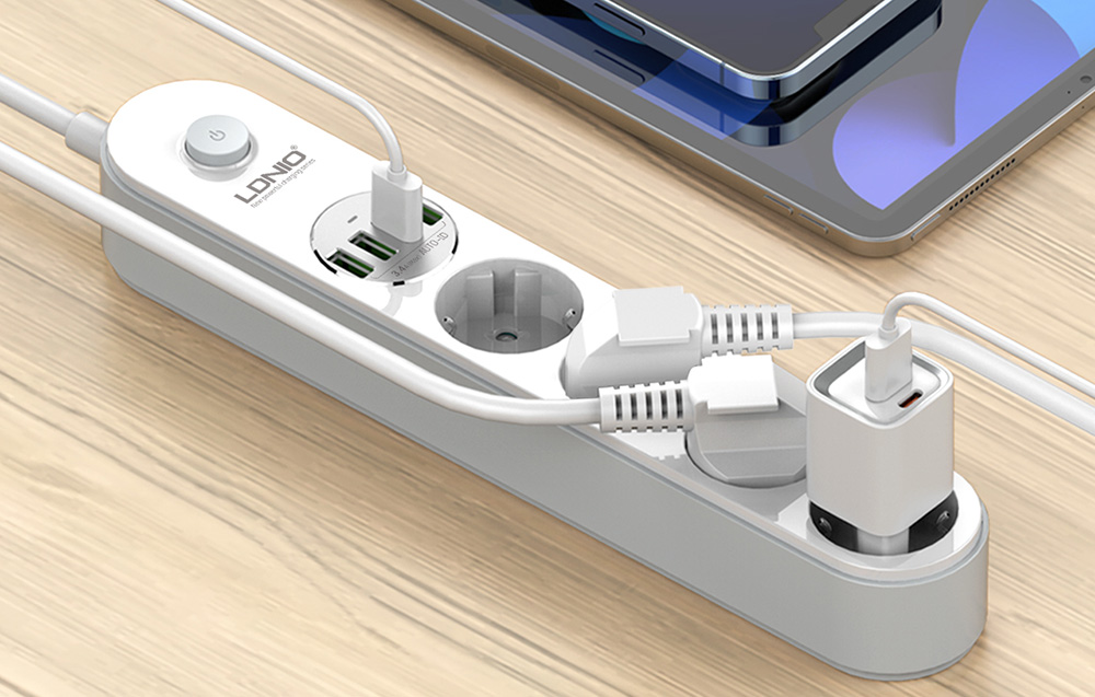 LDNIO 3.4A hálózati elosztó 4x aljzat/ 4x USB -s fehér, elosztó usb-vel, hosszabbító (SE4432)-6