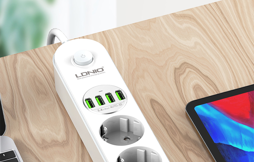 LDNIO 3.4A hálózati elosztó 4x aljzat/ 4x USB -s fehér, elosztó usb-vel, hosszabbító (SE4432)-7