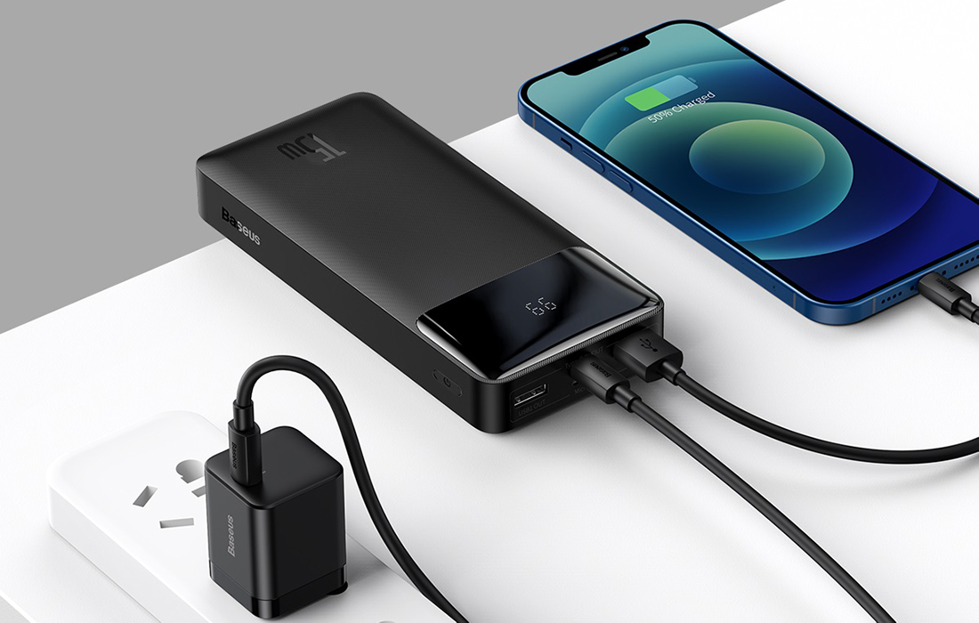 Baseus Bipow 30000mAh powerbank kijelzővel 15W + USB-A - Micro USB kábel 0,25m fekete (PPBD050201)-5