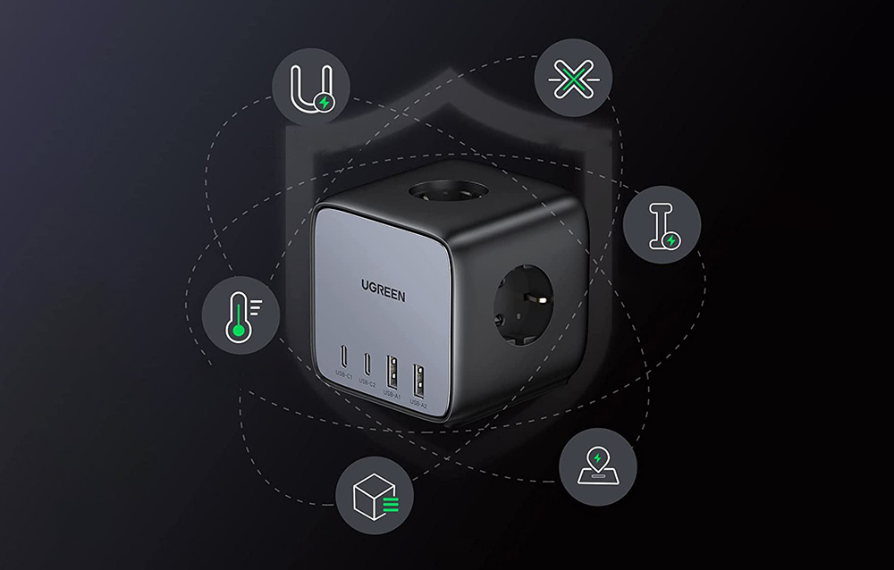 UGREEN CD268 hálózati elosztó EU, 65W, 1,8m (fekete) USB portokkal-3
