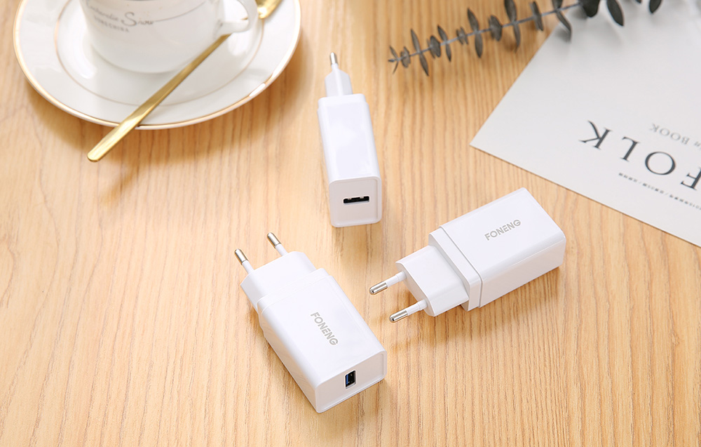 Foneng K300 USB-A hálózati töltő adapter + USB-A - USB-C kábel (fehér)-5