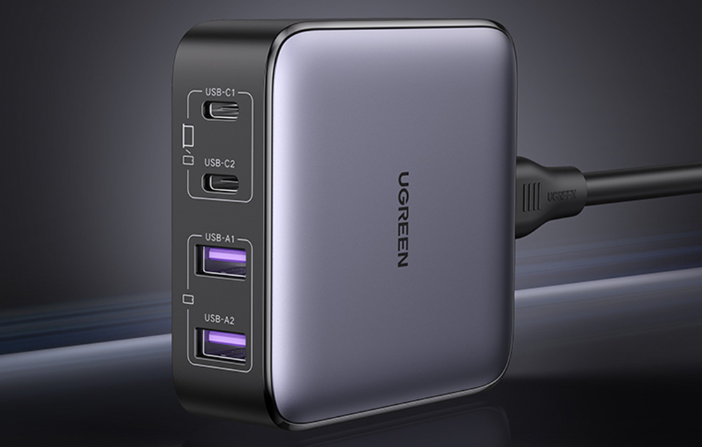 UGREEN CD327 Nexode Töltő, 2x USB-C, 2x USB-A, GaN, 65 W (Szürke)-4