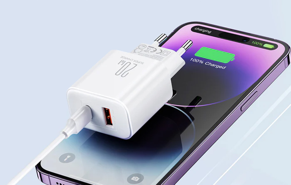 Joyroom JR-TCF05 hálózati töltő adapter USB-A QC3.0, USB-C PD 20W (fehér)-6