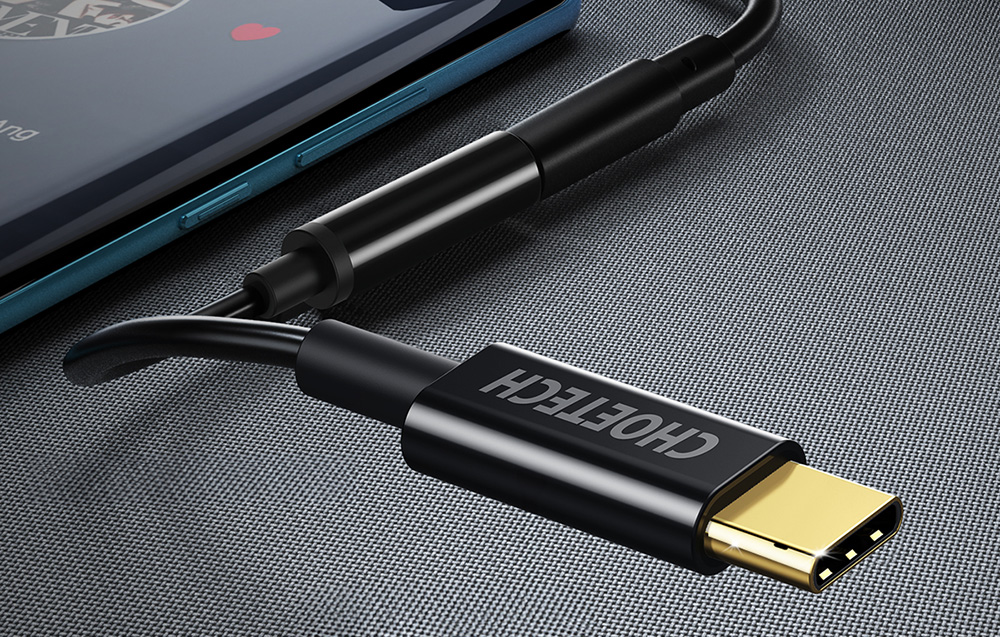 USB-C - Jack 3.5mm Audio Jack adapter Choetech AUX003 USB-C 3,5 mm-es  (fekete) DAC kábel-2