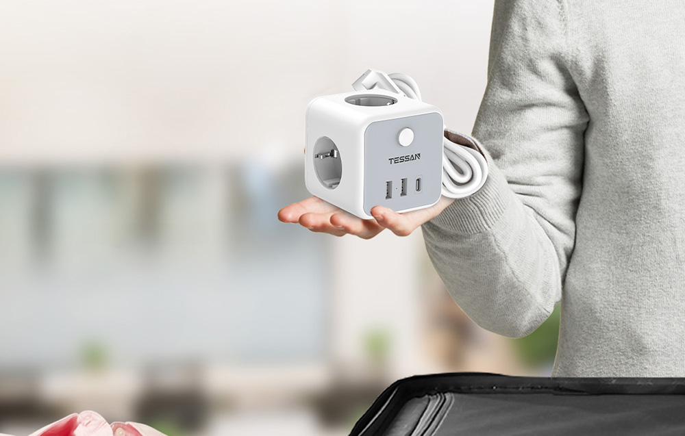 TESSAN TS-301-C-GR 3x hálózati elosztó + 2x USB-A, 1x USB-C töltő 2m-7