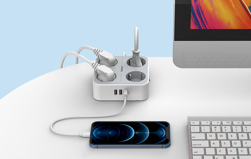 TESSAN TS-302-C-GR 4x hálózati elosztó + 2x USB-A, 1x USB-C töltő 2m-8
