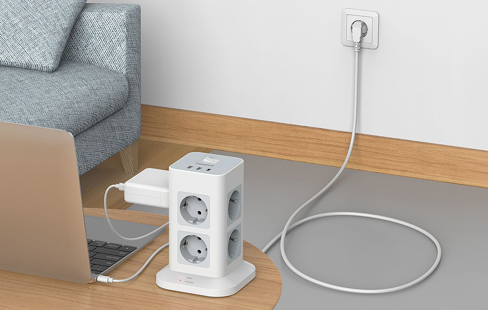TESSAN TPS03-DE-C hálózati elosztó USB porttal-2