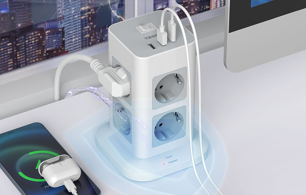 TESSAN TPS03-DE-C hálózati elosztó USB porttal-4