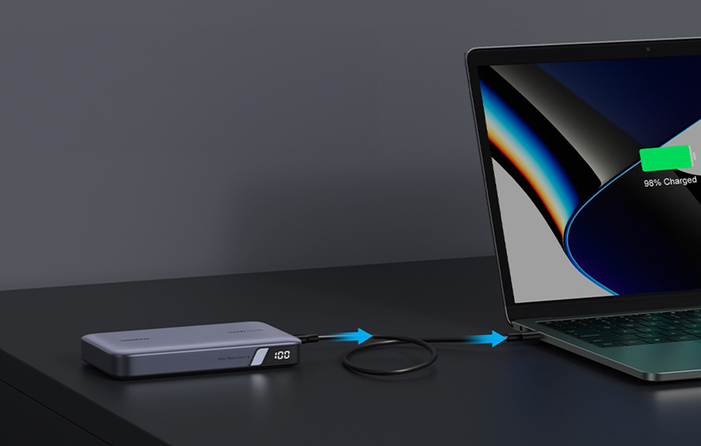 Powerbank 20000mAh Ugreen PB720, USB + 2x USB-C, 100W PD (szürke)-3