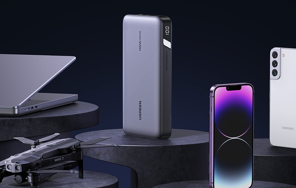 Powerbank 25000mAh Ugreen PB205, USB + 2x USB-C, 145W PD (szürke)-6