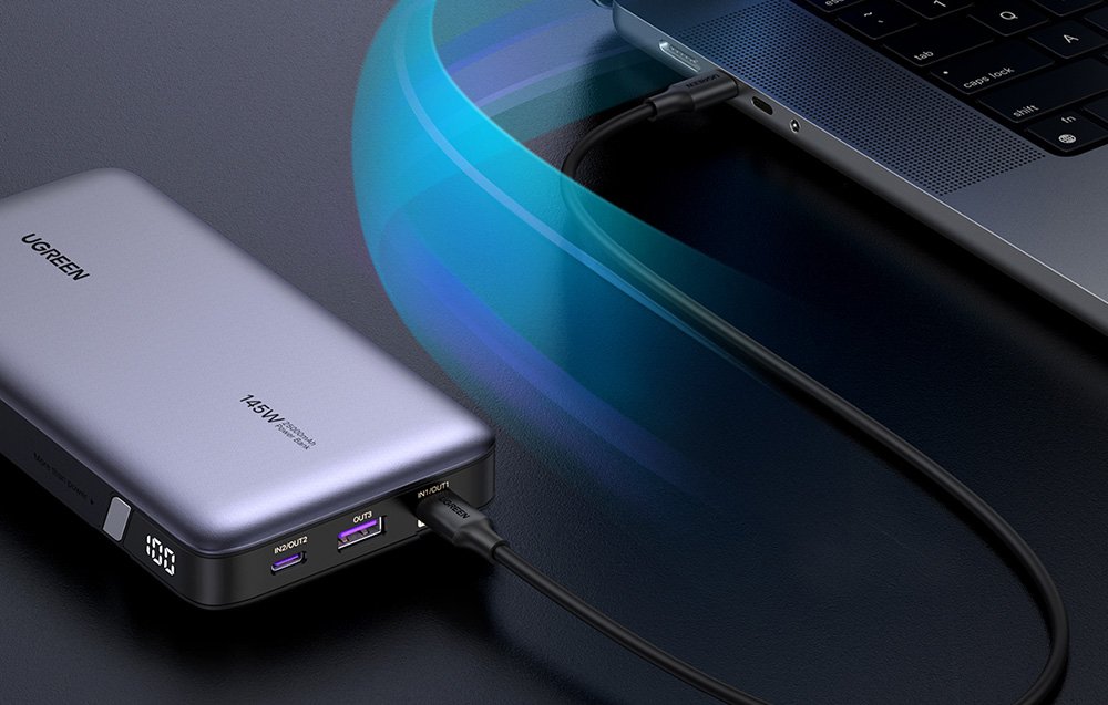 Powerbank 25000mAh Ugreen PB205, USB + 2x USB-C, 145W PD (szürke)-7