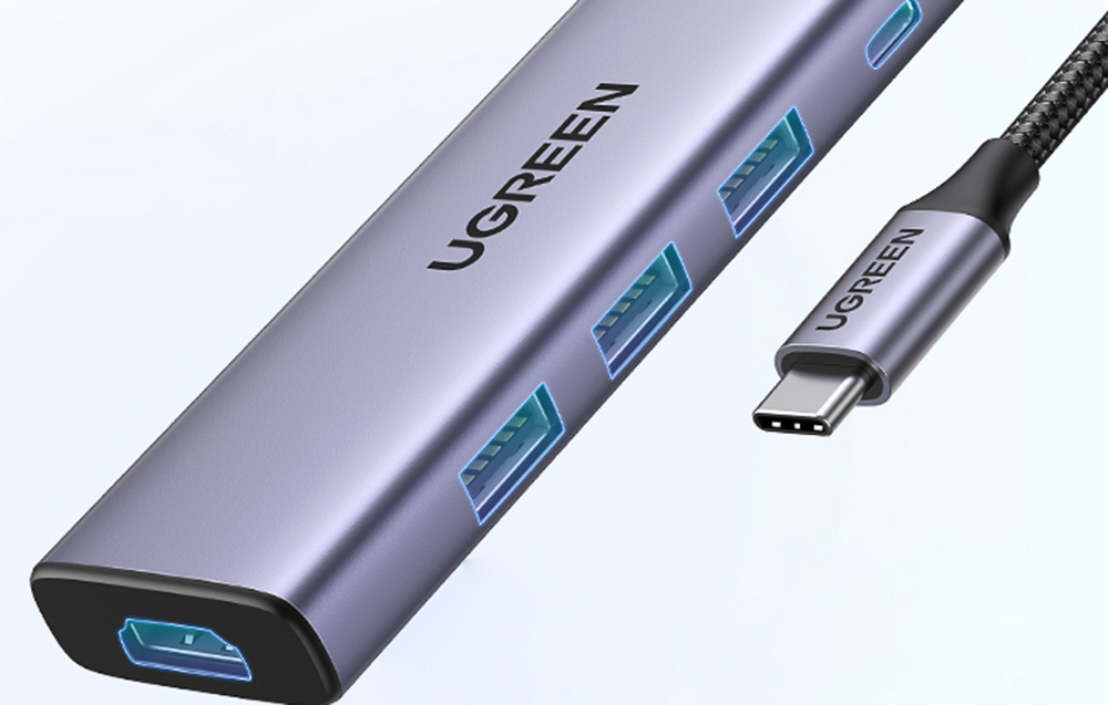 Multifunkciós HUB 5 az 1-ben USB-C - HDMI 1.4 / 3 x USB-A / USB-C PD 100W Ugreen CM511 - szürke-5