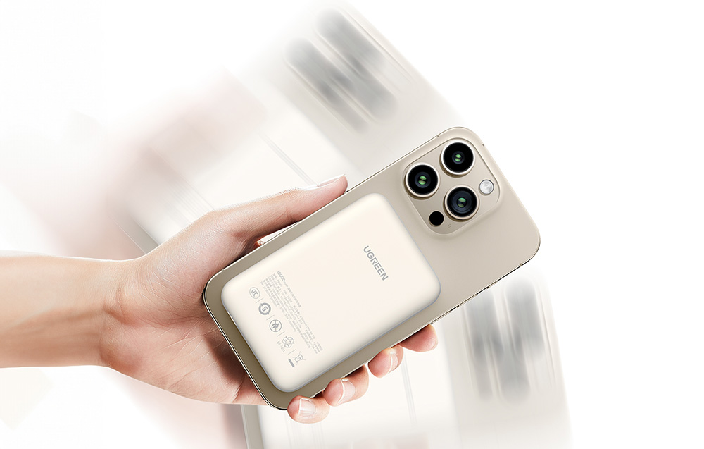 Mágneses powerbank 10000mAh Ugreen PB561, USB-C, 15W (bézs)-2
