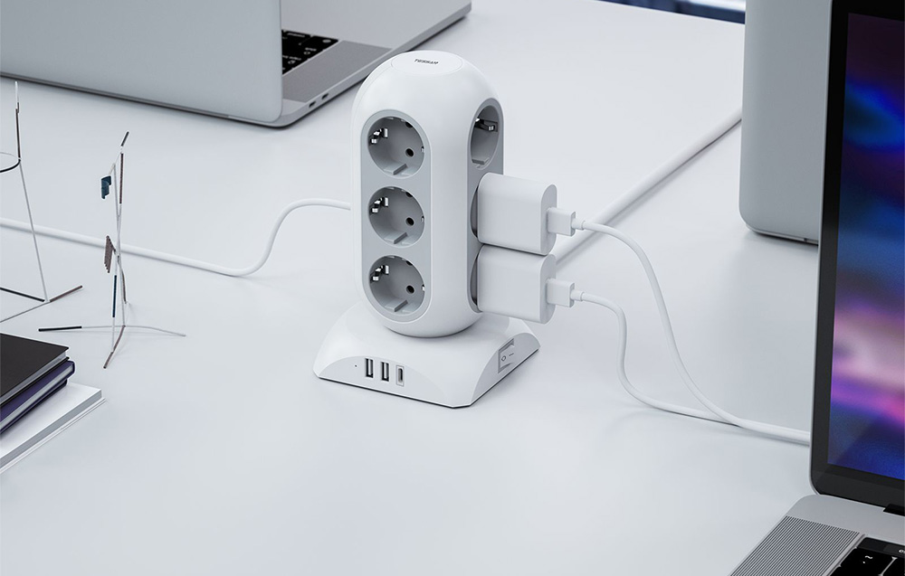 TESSAN Power strip TPS02-DE-C hálózati elosztó USB porttal-4