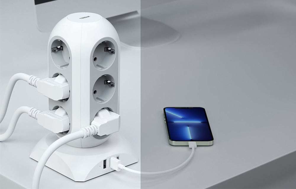 TESSAN Power strip TPS02-DE-C hálózati elosztó USB porttal-5