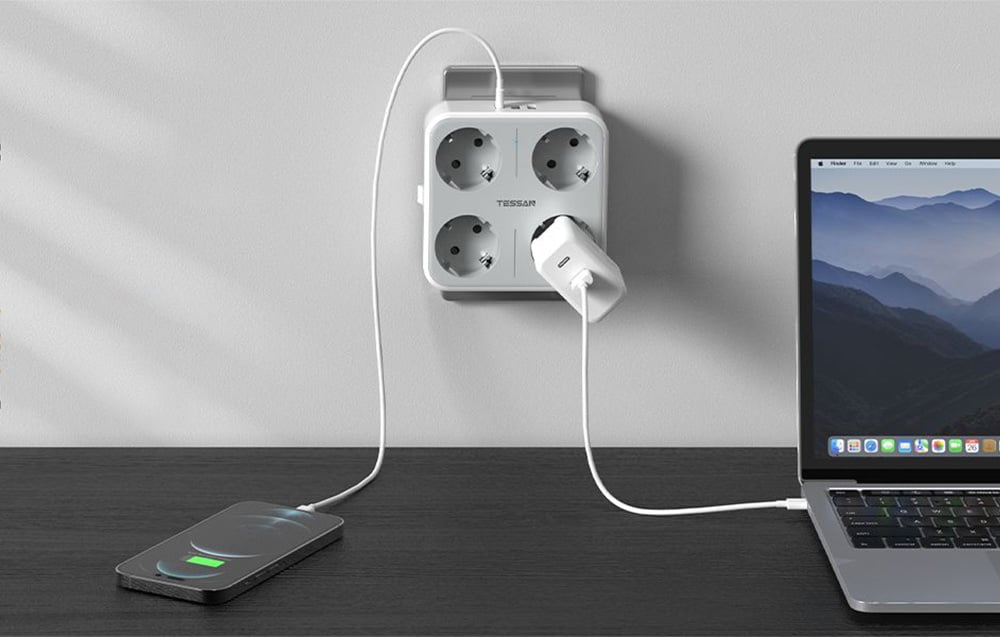 Tessan Wall Socket TS-302-DE-C hálózati elosztó USB porttal-4