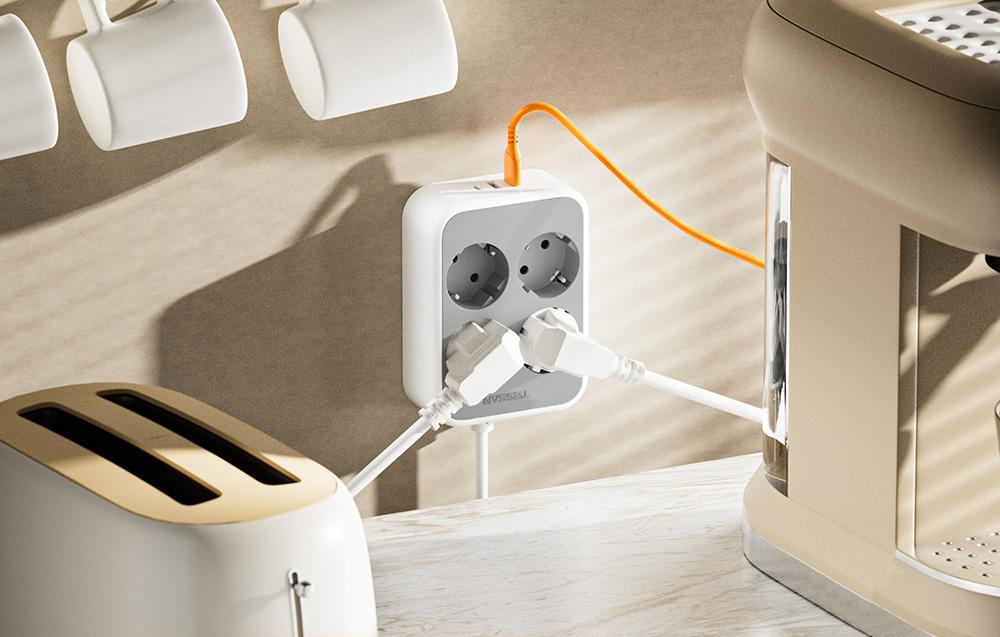 TESSAN TS-PS01DE00 hálózati elosztó USB porttal-3