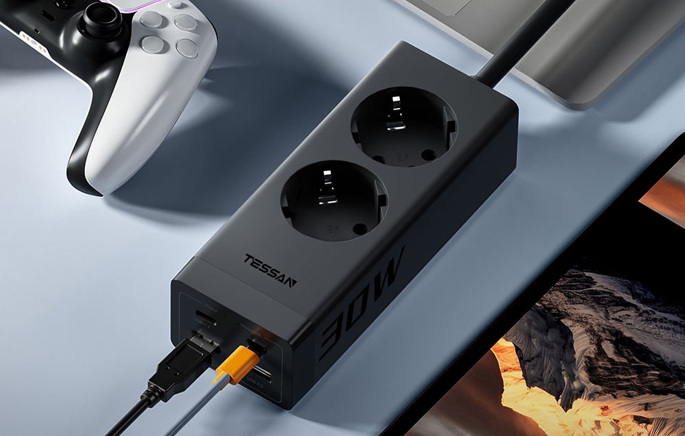 Hálózati elosztó TESSAN TS-FS01DE00 USB portokkal (2x USB-A, 2x USB-C)-2