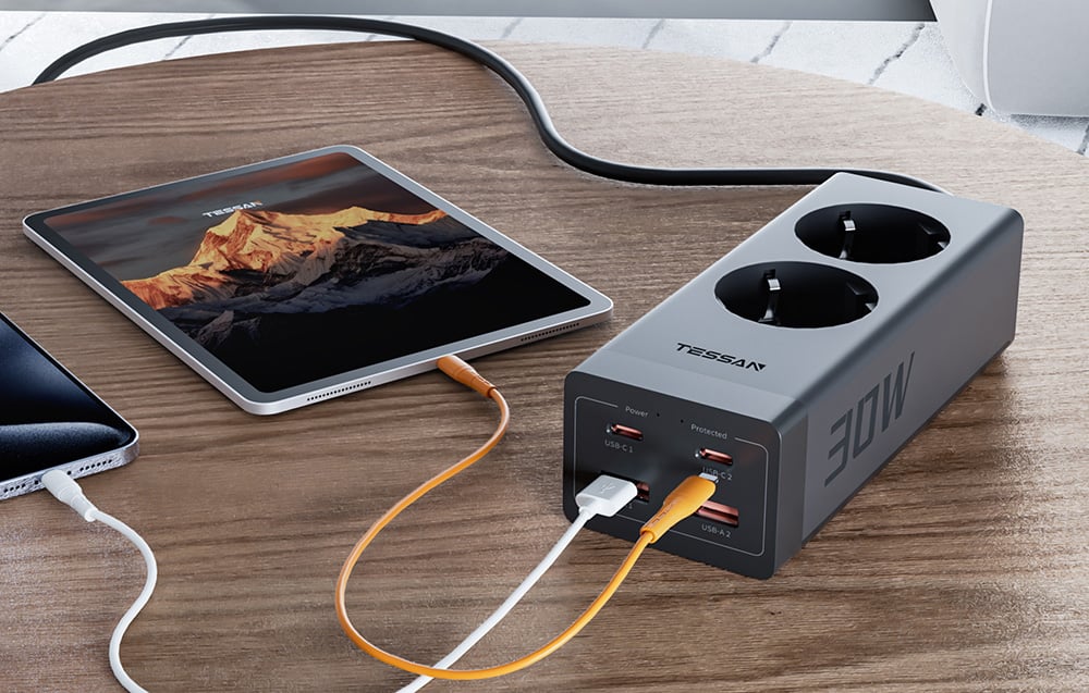 Hálózati elosztó TESSAN TS-FS01DE00 USB portokkal (2x USB-A, 2x USB-C)-3