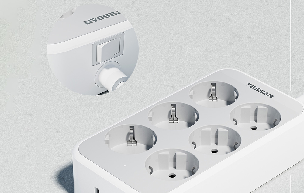 Hálózati elosztó USB porttal TESSAN TS-PS02DE00 (fehér)-1