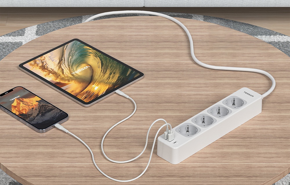 Tessan TS-307-C elosztó (fehér) USB porttal-4