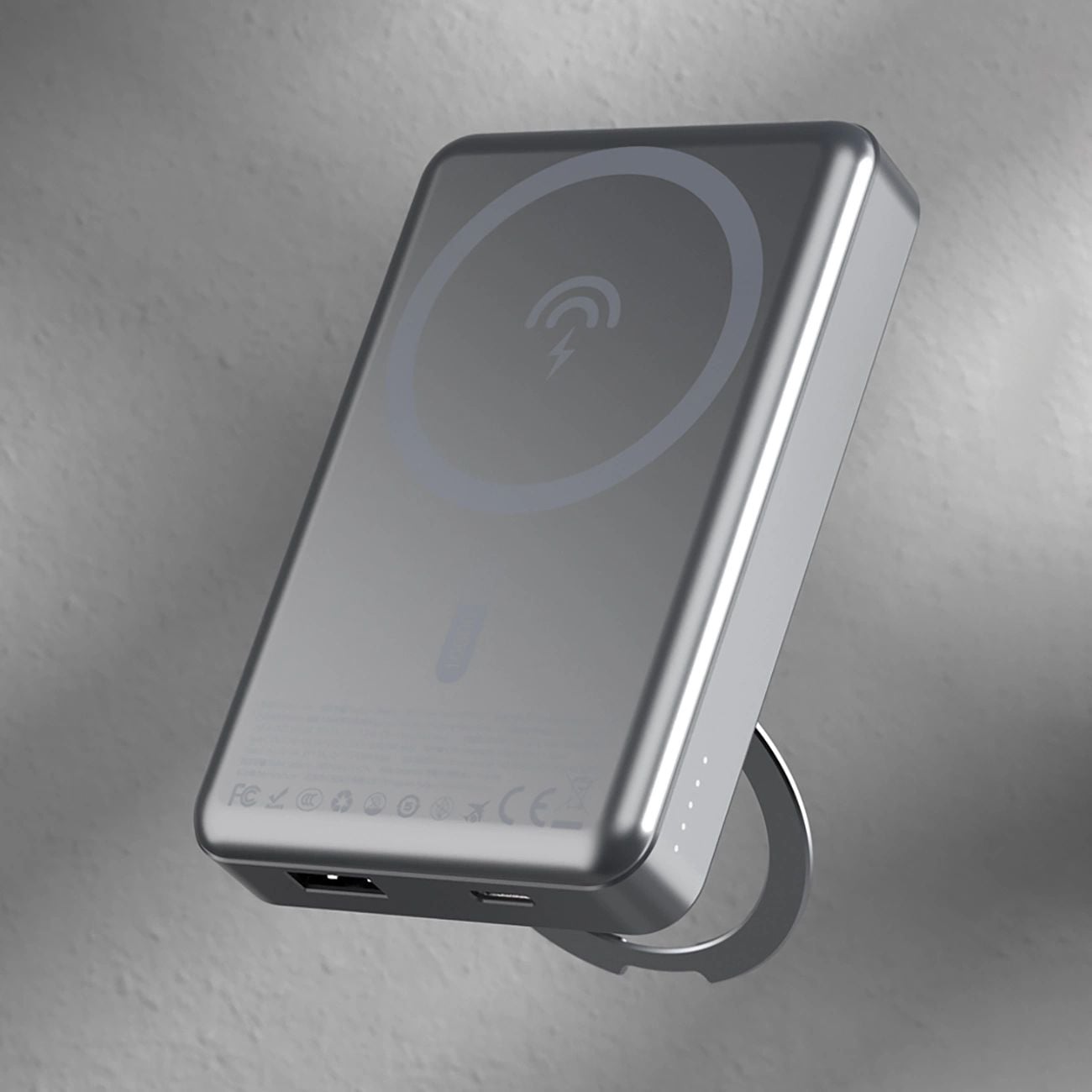 Dudao K28 10000mAh PD 22.5W MagSafe Powerbank fém tokkal és gyűrűs állvánnyal - Szürke-8