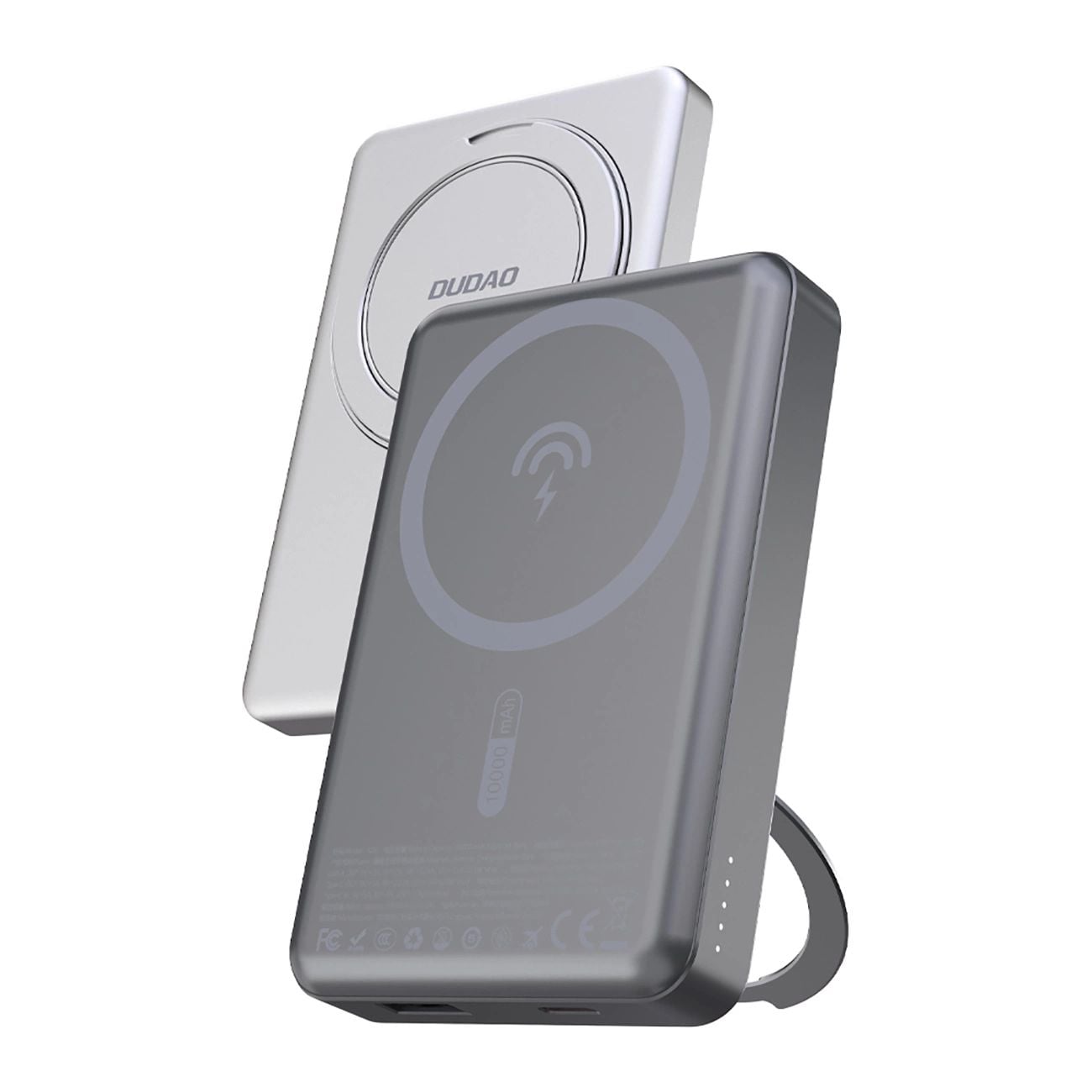 Dudao K28 10000mAh PD 22.5W MagSafe Powerbank fém tokkal és gyűrűs állvánnyal - Szürke-4