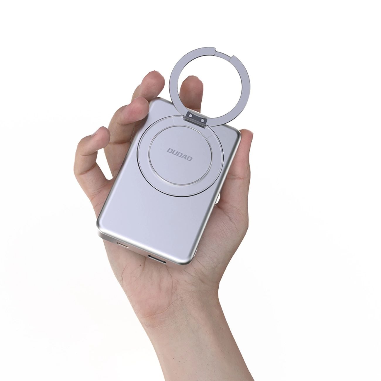 Dudao K28 10000mAh PD 22.5W MagSafe Powerbank fém tokkal és gyűrűs állvánnyal - Szürke-3