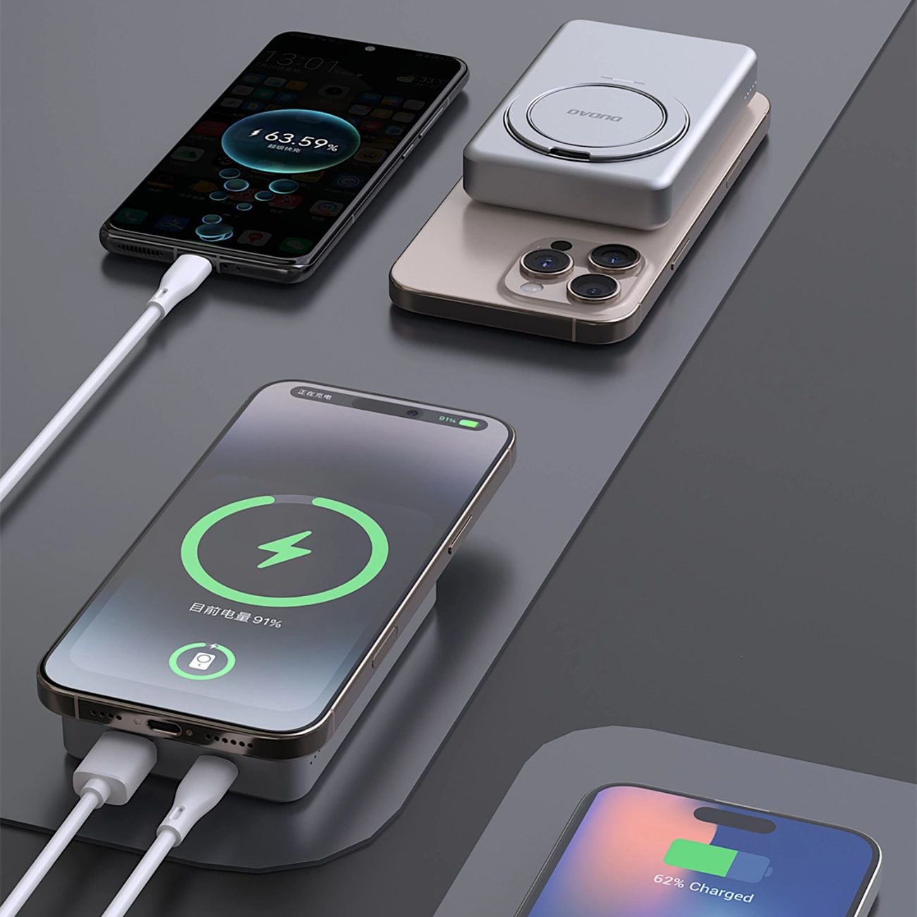 Dudao K28 10000mAh PD 22.5W MagSafe Powerbank fém tokkal és gyűrűs állvánnyal - Szürke-10