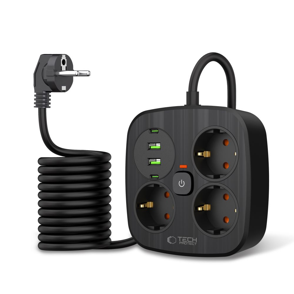 Tech-protect Pcs3x4 hálózati elosztó 2 Usb & 2 Type-c & 3 aljzat 200cm fekete-1