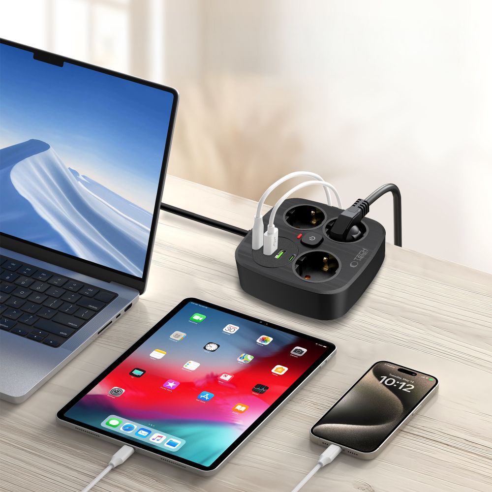 Tech-protect Pcs3x4 hálózati elosztó 2 Usb & 2 Type-c & 3 aljzat 200cm fekete-3