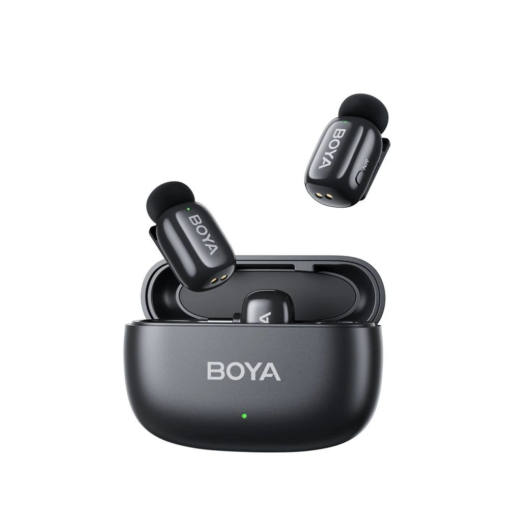 BOYA Mini 14 Ultrakompakt 2,4 GHz-es vezeték nélküli mikrofon USB-C csatlakozóval 2 adó + 1 vevő Fekete-3