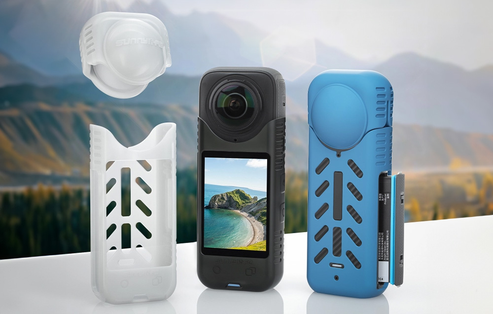 Silicone védőtok + lencsevédő Sunnylife for Insta360 X4 (kék) tok-3
