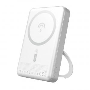 Dudao K28 10000mAh PD 22.5W MagSafe Powerbank fémszíjjal és gyűrűs állvánnyal - Ezüst