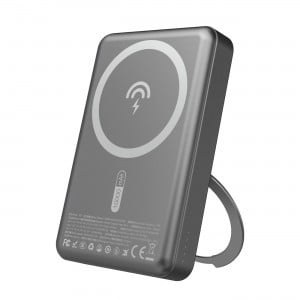 Dudao K28 10000mAh PD 22.5W MagSafe Powerbank fém tokkal és gyűrűs állvánnyal - Szürke