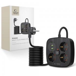 Tech-protect Pcs3x4 hálózati elosztó 2 Usb & 2 Type-c & 3 aljzat 200cm fekete