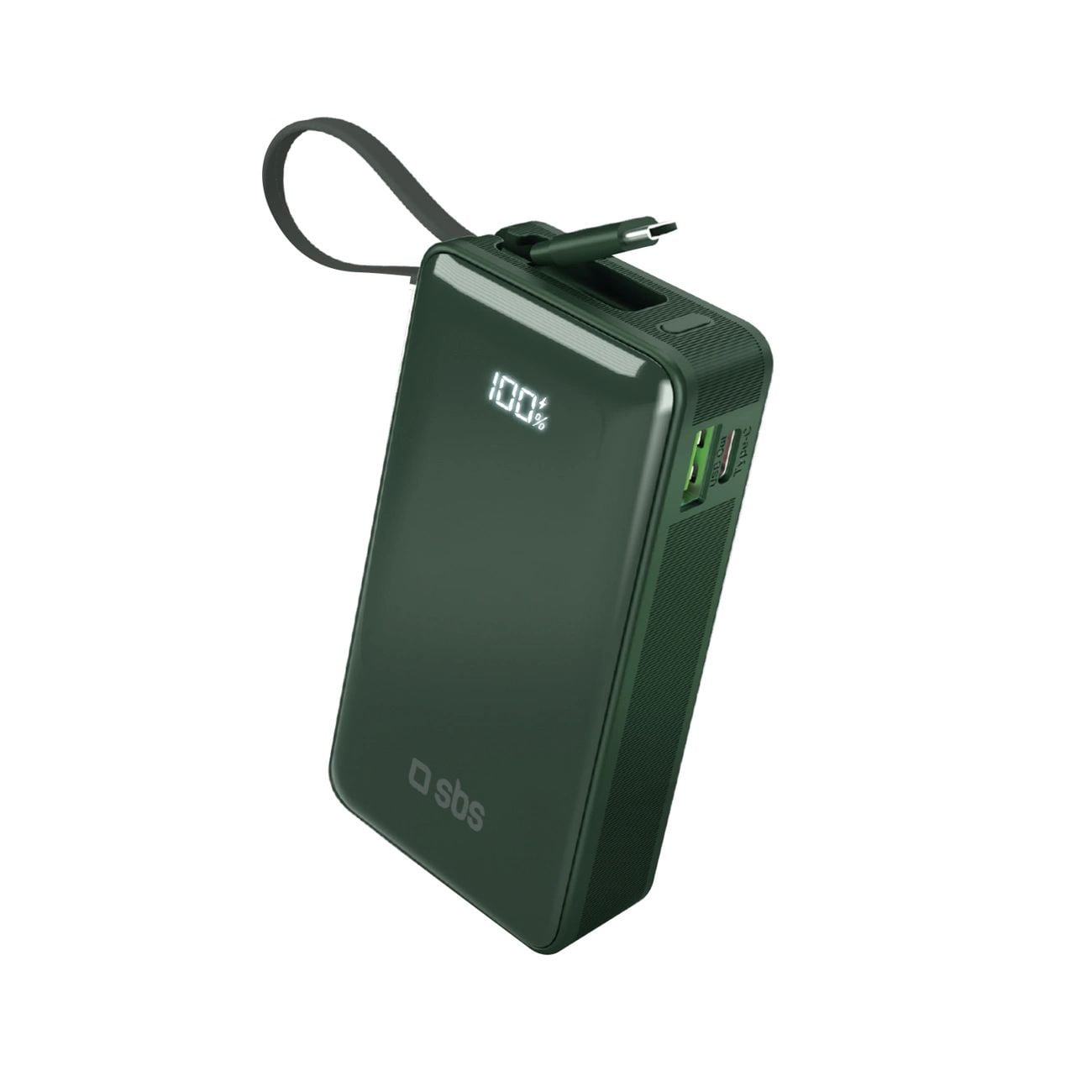 Powerbank SBS 10000 mAh 20W beépített USB-C kábellel és digitális kijelzővel - zöld-0