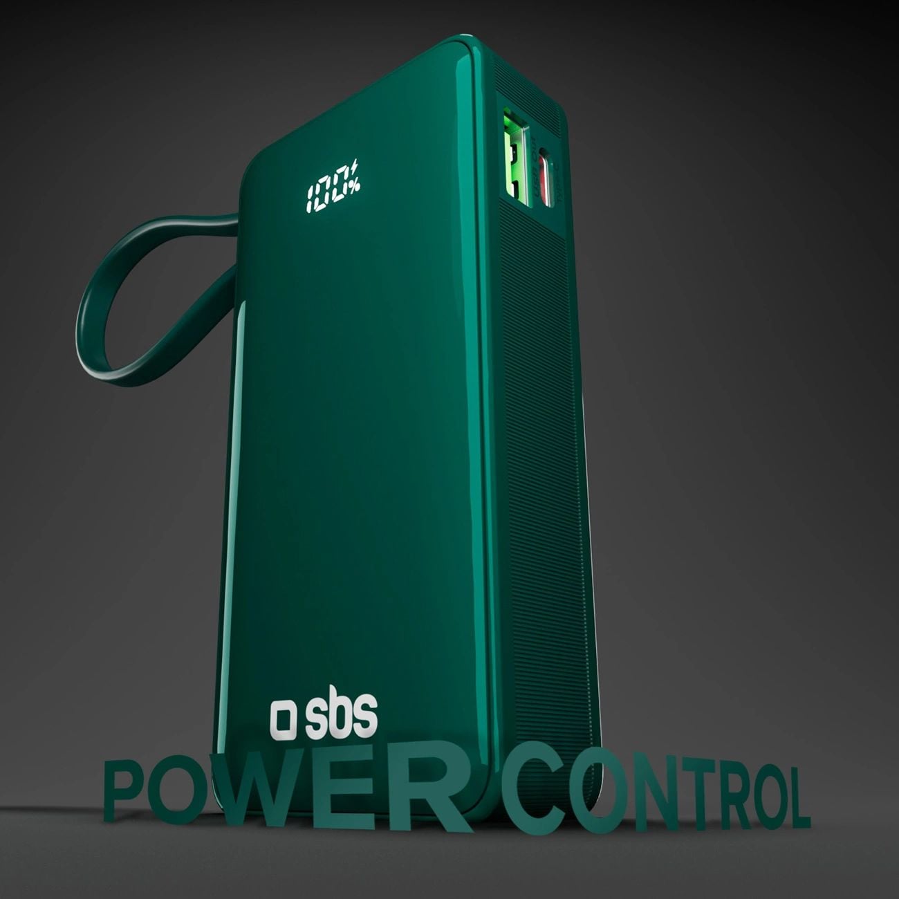 Powerbank SBS 10000 mAh 20W beépített USB-C kábellel és digitális kijelzővel - zöld-7