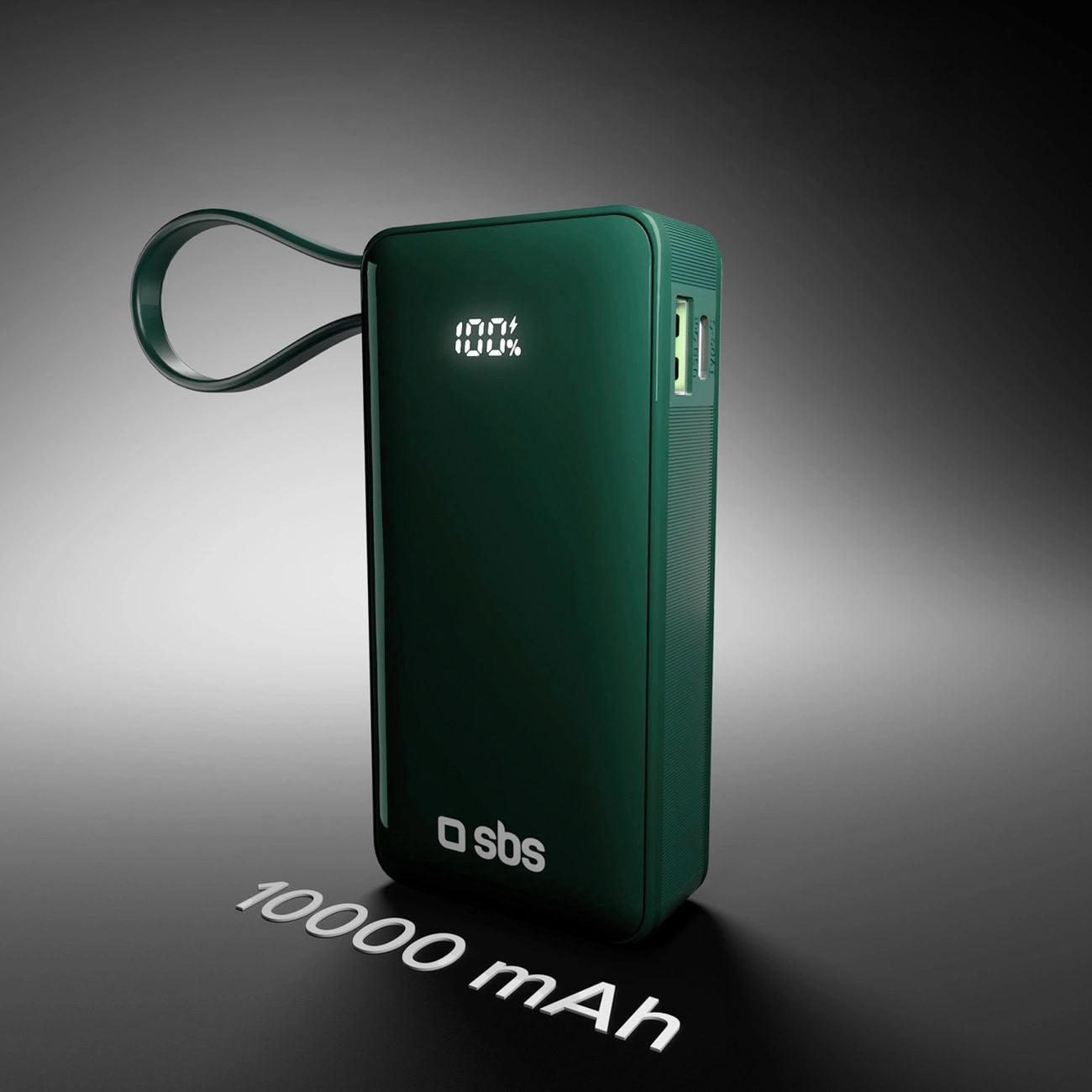 Powerbank SBS 10000 mAh 20W beépített USB-C kábellel és digitális kijelzővel - zöld-2