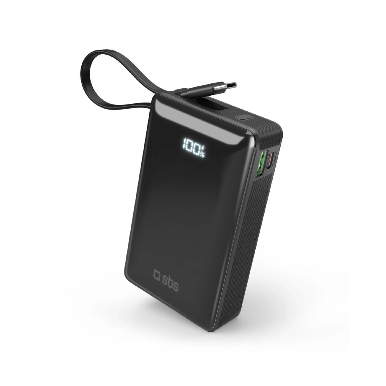 Powerbank SBS 20000 mAh 20W beépített USB-C kábellel és digitális kijelzővel - fekete-0