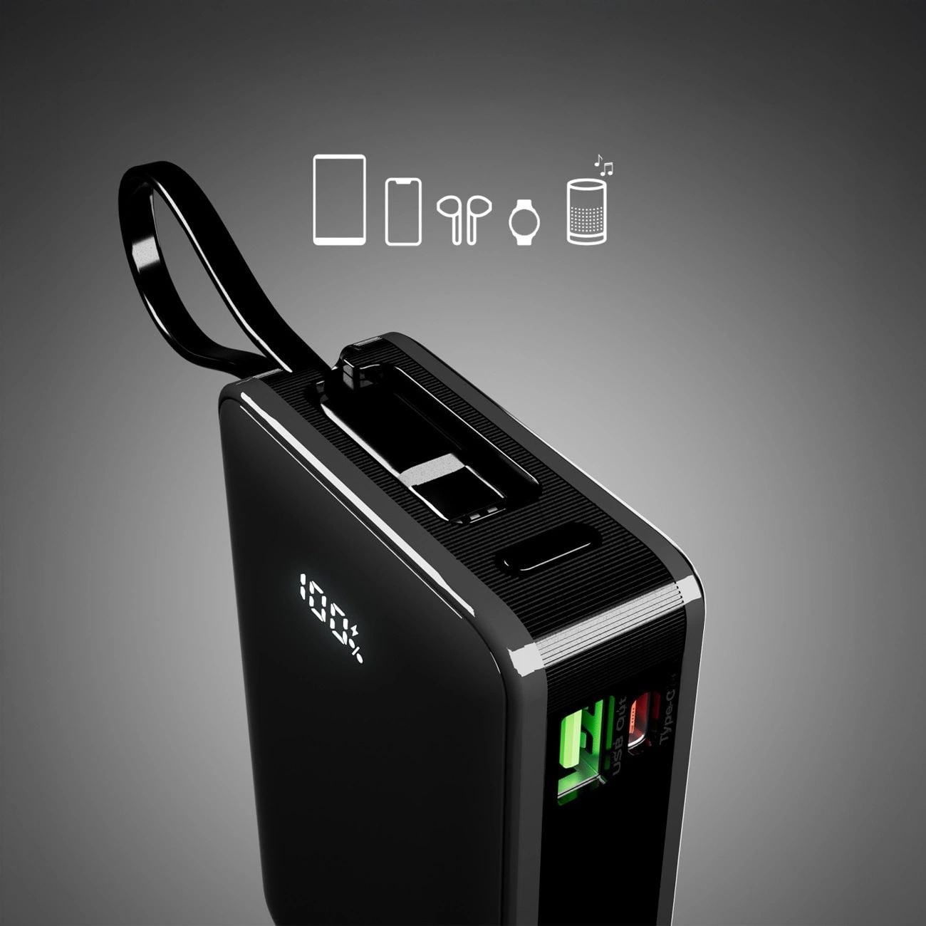 Powerbank SBS 20000 mAh 20W beépített USB-C kábellel és digitális kijelzővel - fekete-6