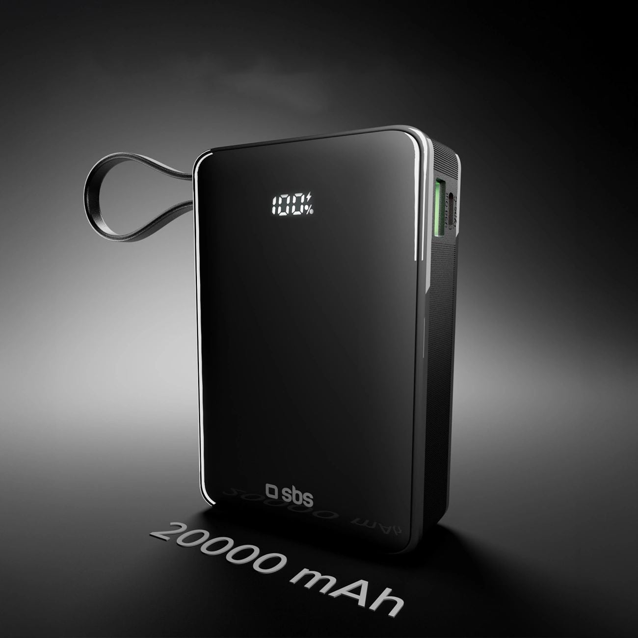 Powerbank SBS 20000 mAh 20W beépített USB-C kábellel és digitális kijelzővel - fekete-2