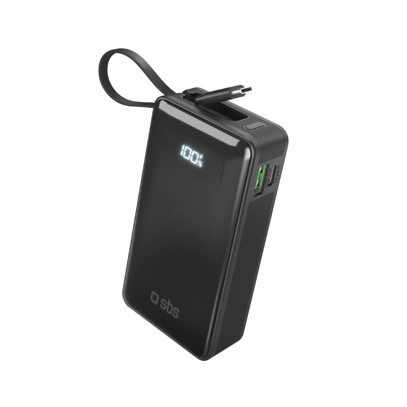Powerbank SBS 10000 mAh 20W beépített USB-C kábellel és digitális kijelzővel - fekete-0