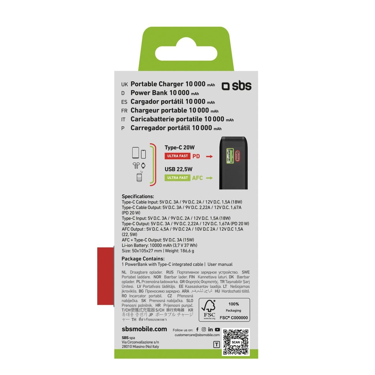 Powerbank SBS 10000 mAh 20W beépített USB-C kábellel és digitális kijelzővel - fekete-10
