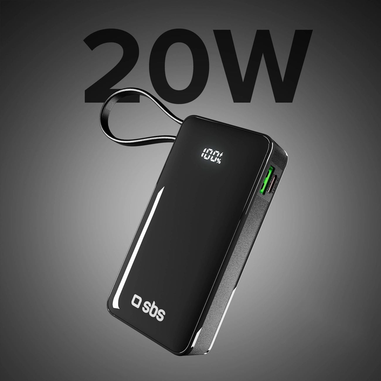Powerbank SBS 10000 mAh 20W beépített USB-C kábellel és digitális kijelzővel - fekete-9
